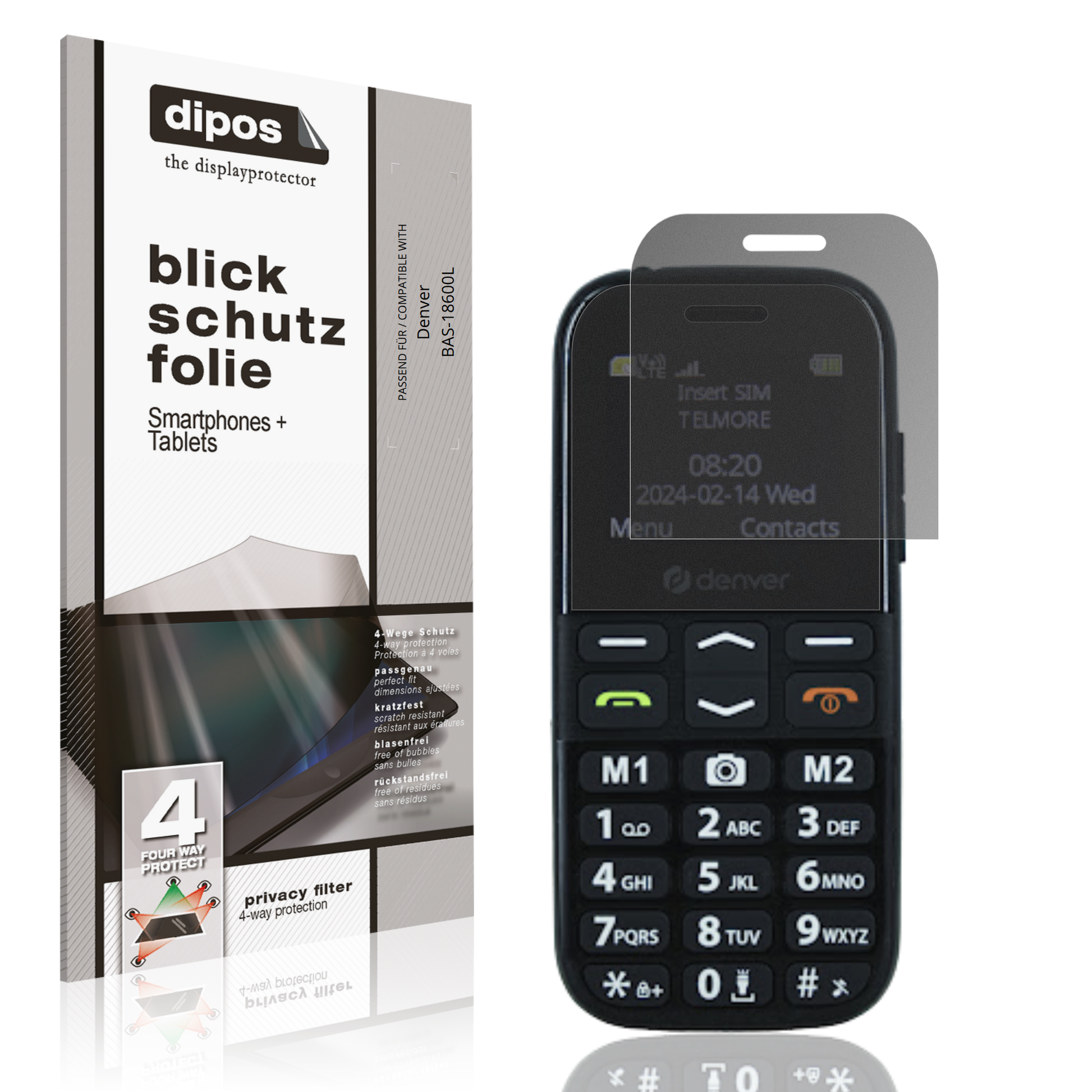 Blickschutzfolie von dipos passend für Denver BAS-18600L, präziser Zuschnitt und blasenfrei montiert