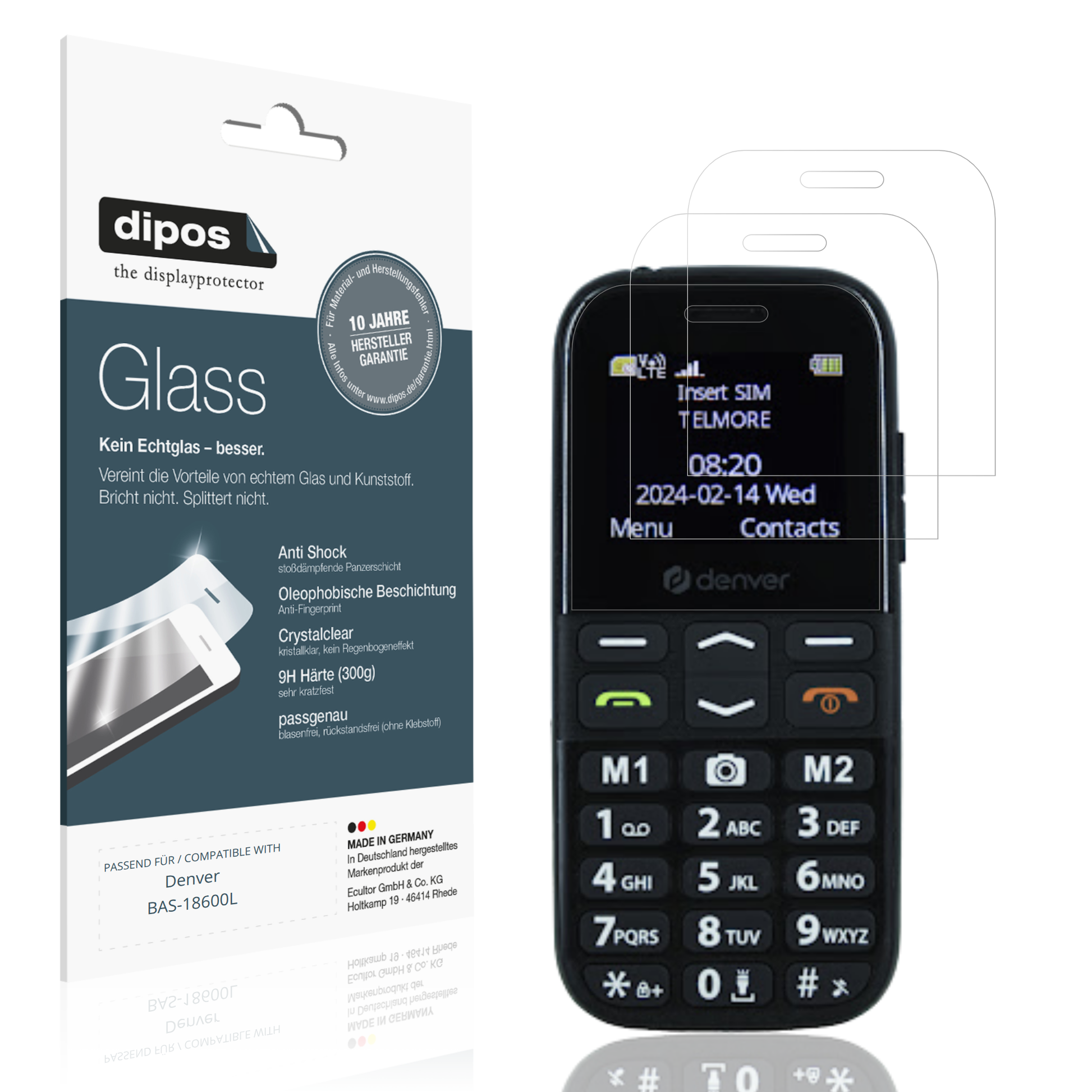Klare Displayschutzfolie von dipos passend für Denver BAS-18600L, 9H kratzfest und blasenfrei montiert