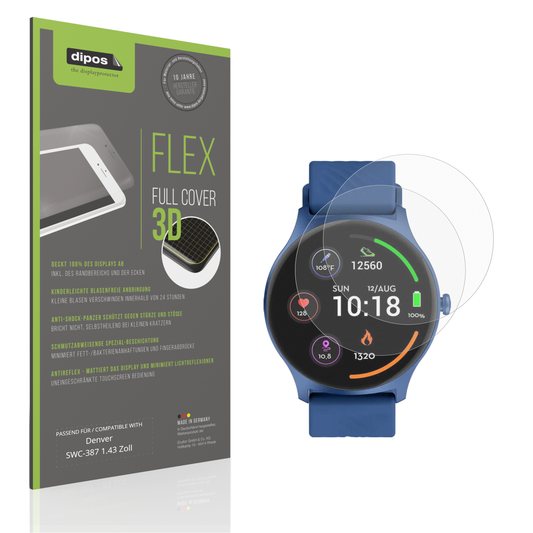 Matte Displayschutzfolie von dipos passend für Denver SWC-387 1.43 Zoll, 100% Displayabdeckung und blasenfreie Montage