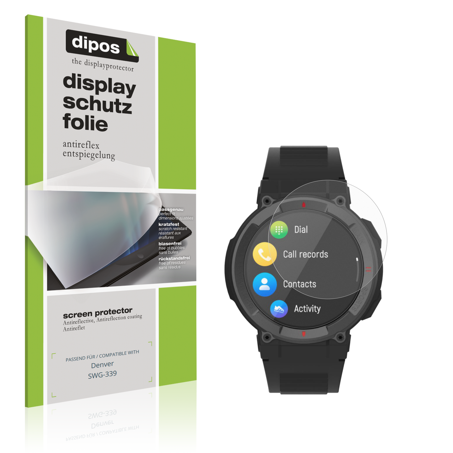 Matte Displayschutzfolie von dipos passend für Denver SWG-339, präziser Zuschnitt und blasenfrei montiert
