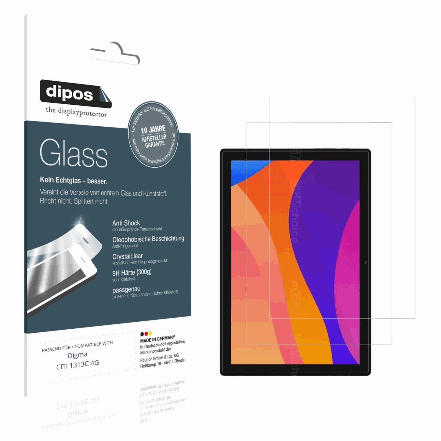 Klare Displayschutzfolie von dipos passend für Digma CITI 1313C 4G, 9H kratzfest und blasenfrei montiert