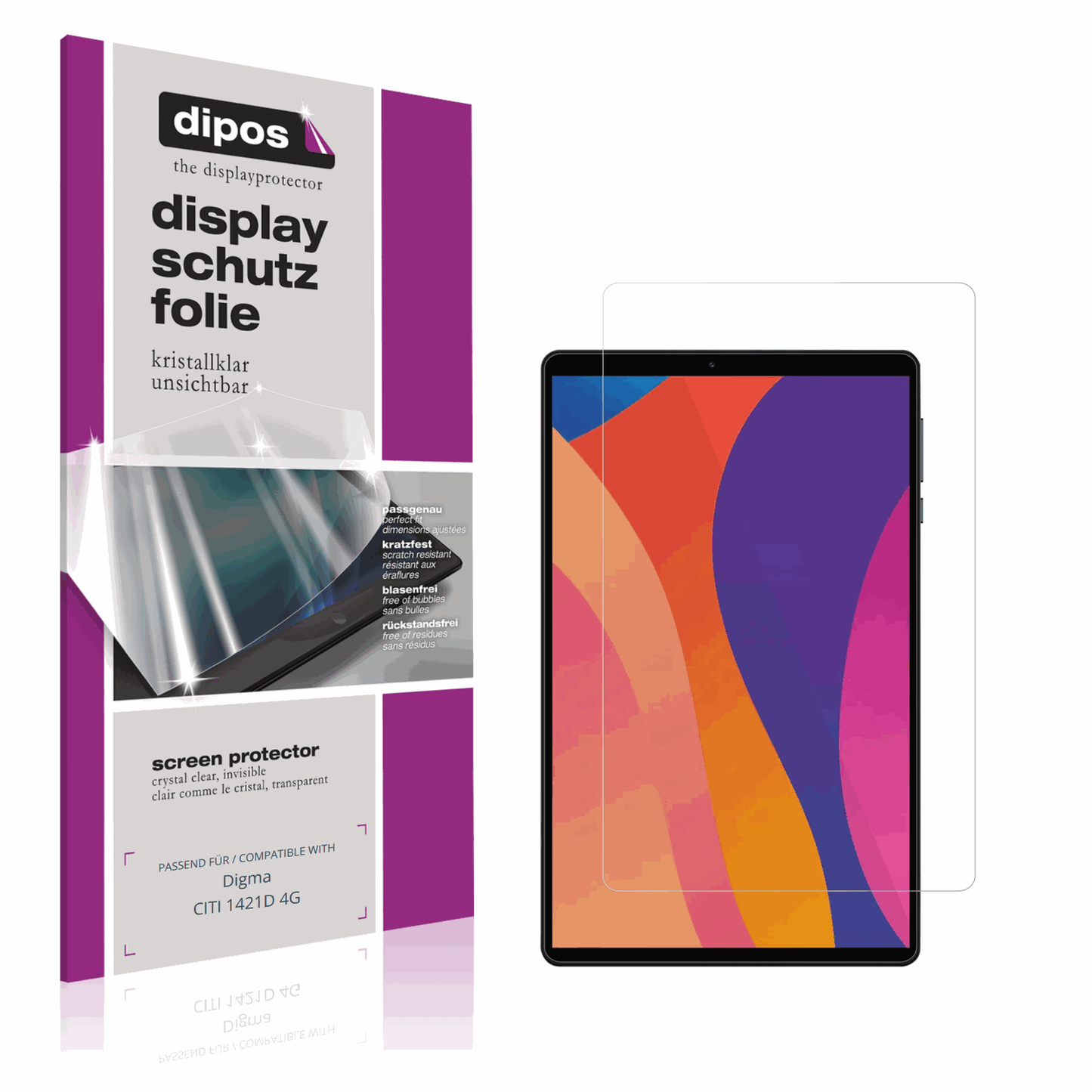 Klare Displayschutzfolie von dipos passend für Digma CITI 1421D 4G, präziser Zuschnitt und blasenfrei montiert
