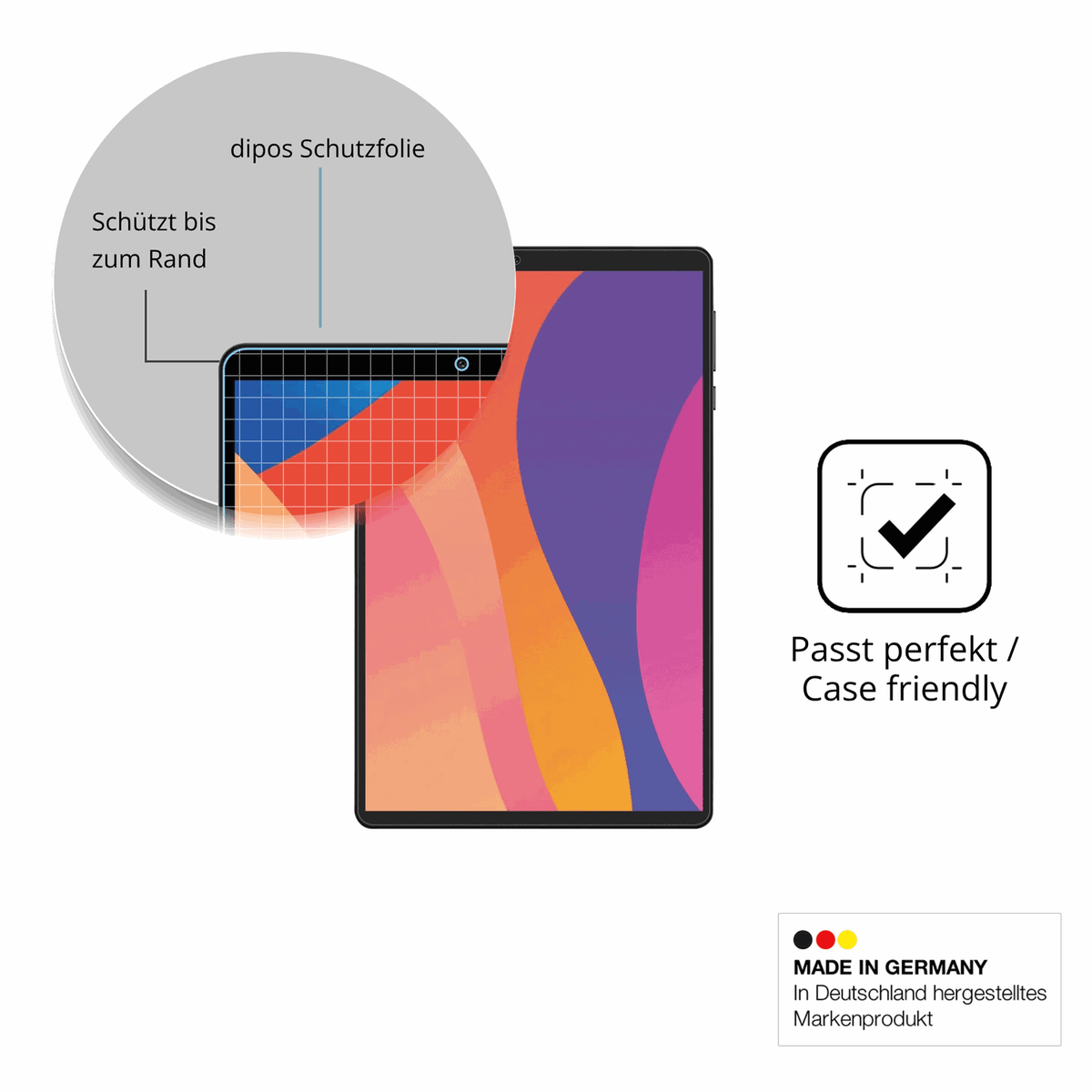Schutzglasfolie mit optimaler Passform, zur Verwendung mit Hüllen geeignet