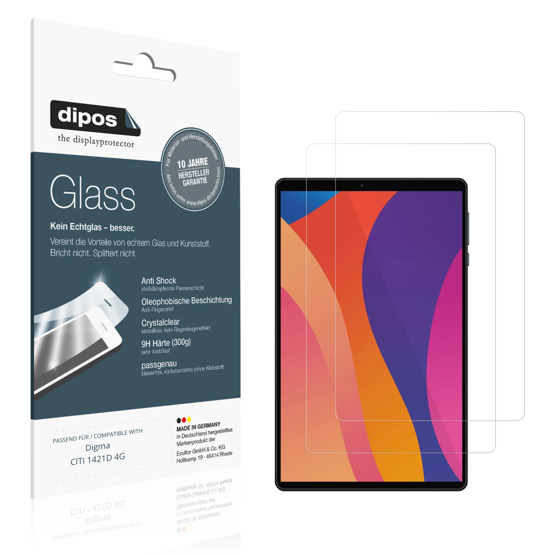 Klare Displayschutzfolie von dipos passend für Digma CITI 1421D 4G, 9H kratzfest und blasenfrei montiert