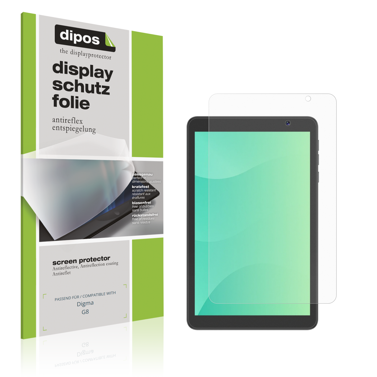 Matte Displayschutzfolie von dipos passend für Digma G8, präziser Zuschnitt und blasenfrei montiert