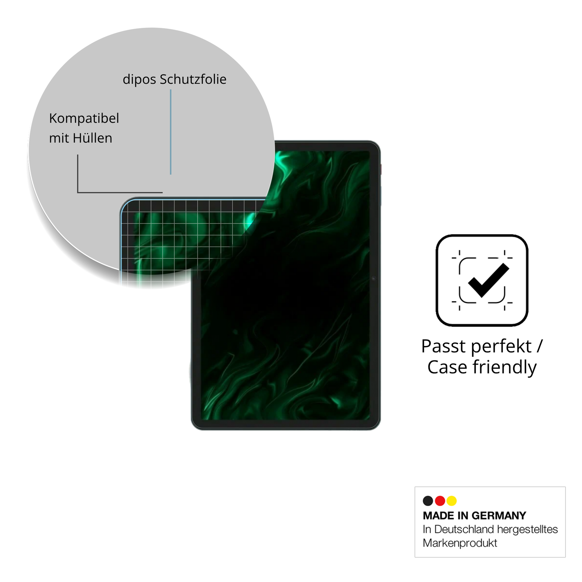Schutzfolie mit optimaler Passform, zur Verwendung mit Hüllen geeignet