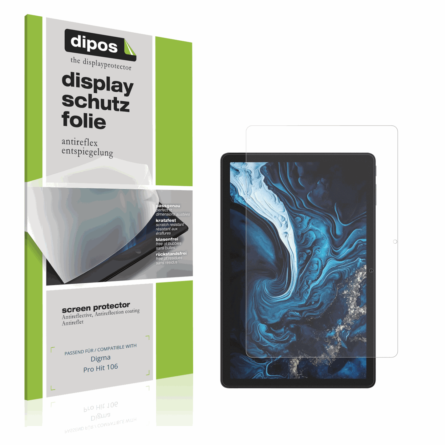 Matte Displayschutzfolie von dipos passend für Digma Pro Hit 106, präziser Zuschnitt und blasenfrei montiert