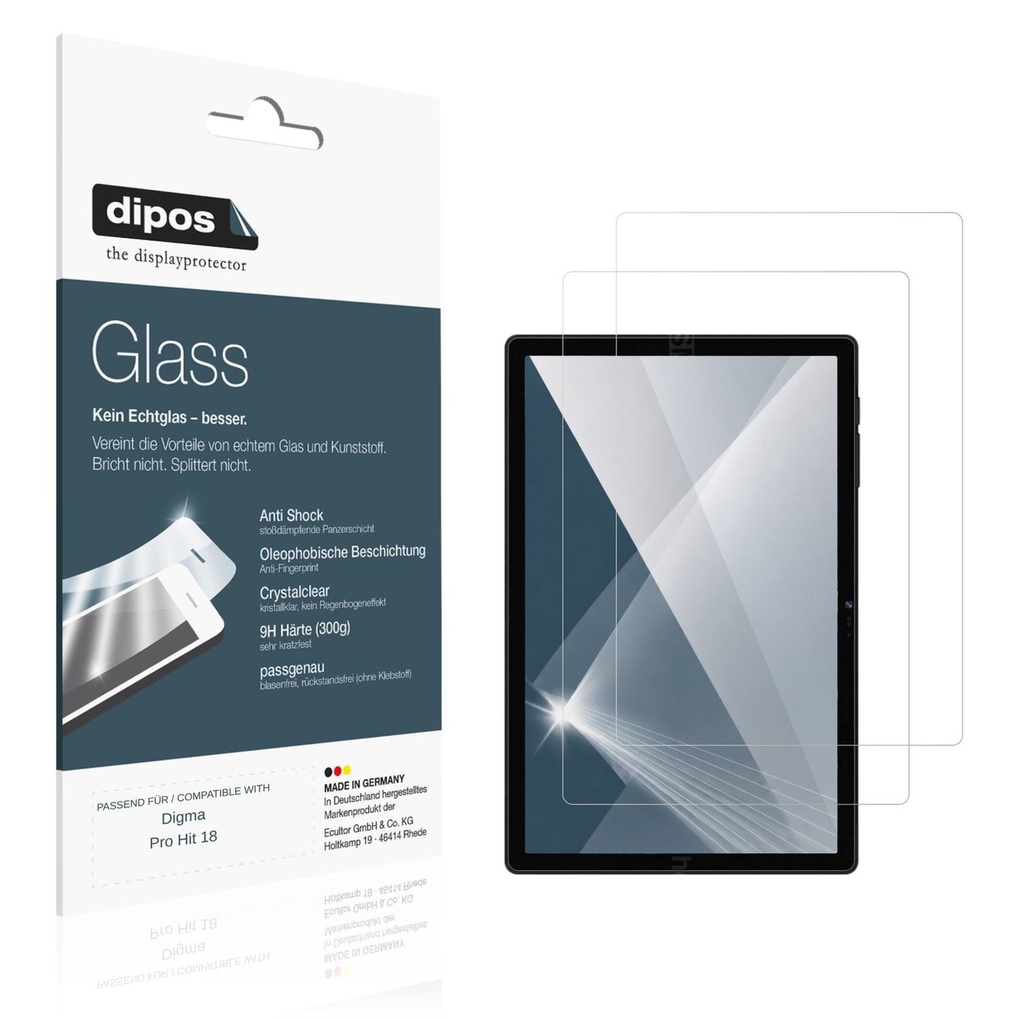 Klare Displayschutzfolie von dipos passend für Digma Pro Hit 18, 9H kratzfest und blasenfrei montiert