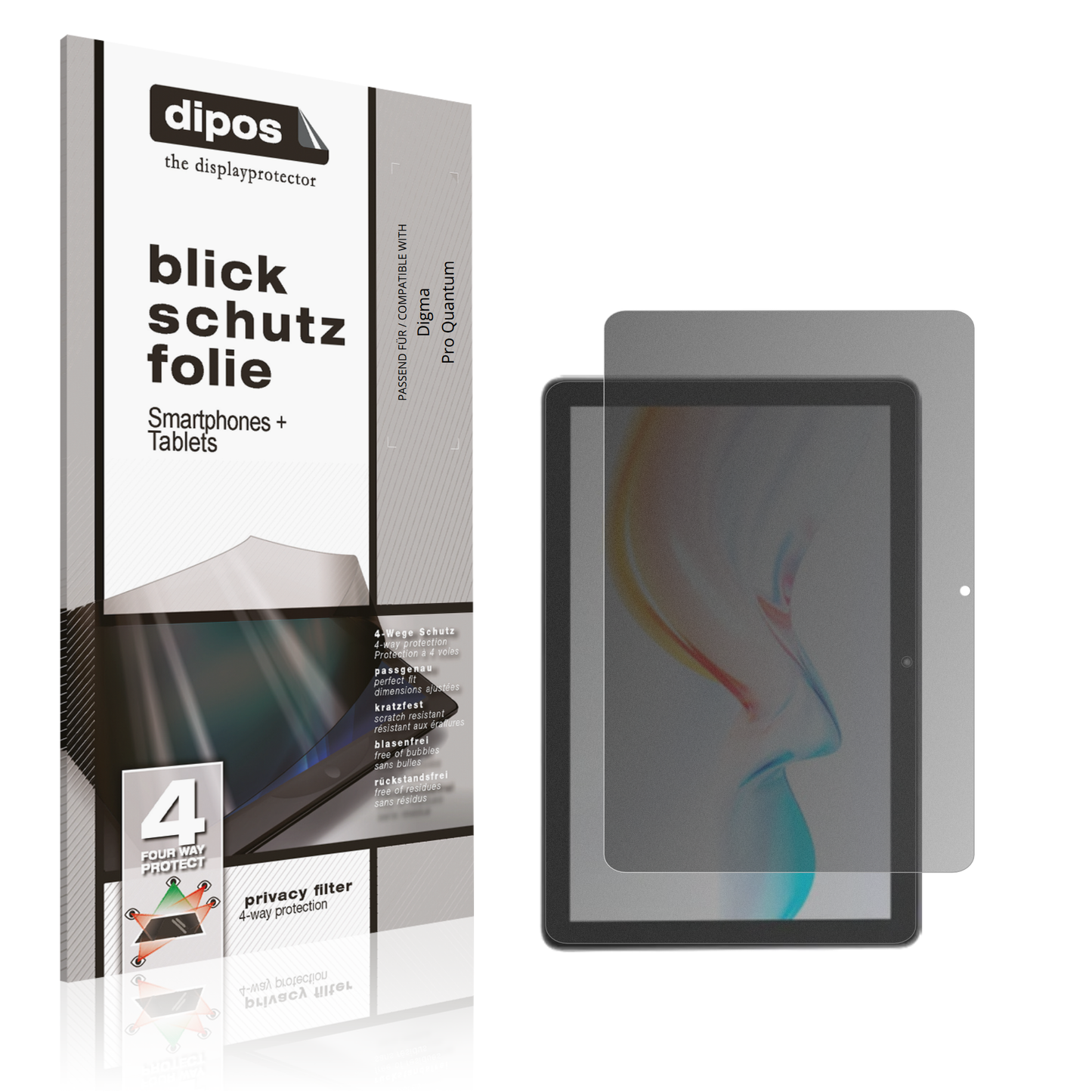 Blickschutzfolie von dipos passend für Digma Pro Quantum, präziser Zuschnitt und blasenfrei montiert
