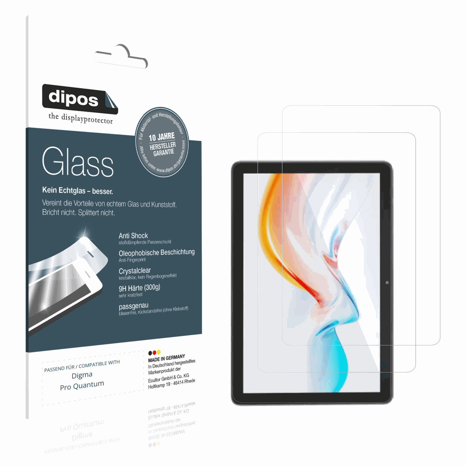 Klare Displayschutzfolie von dipos passend für Digma Pro Quantum, 9H kratzfest und blasenfrei montiert