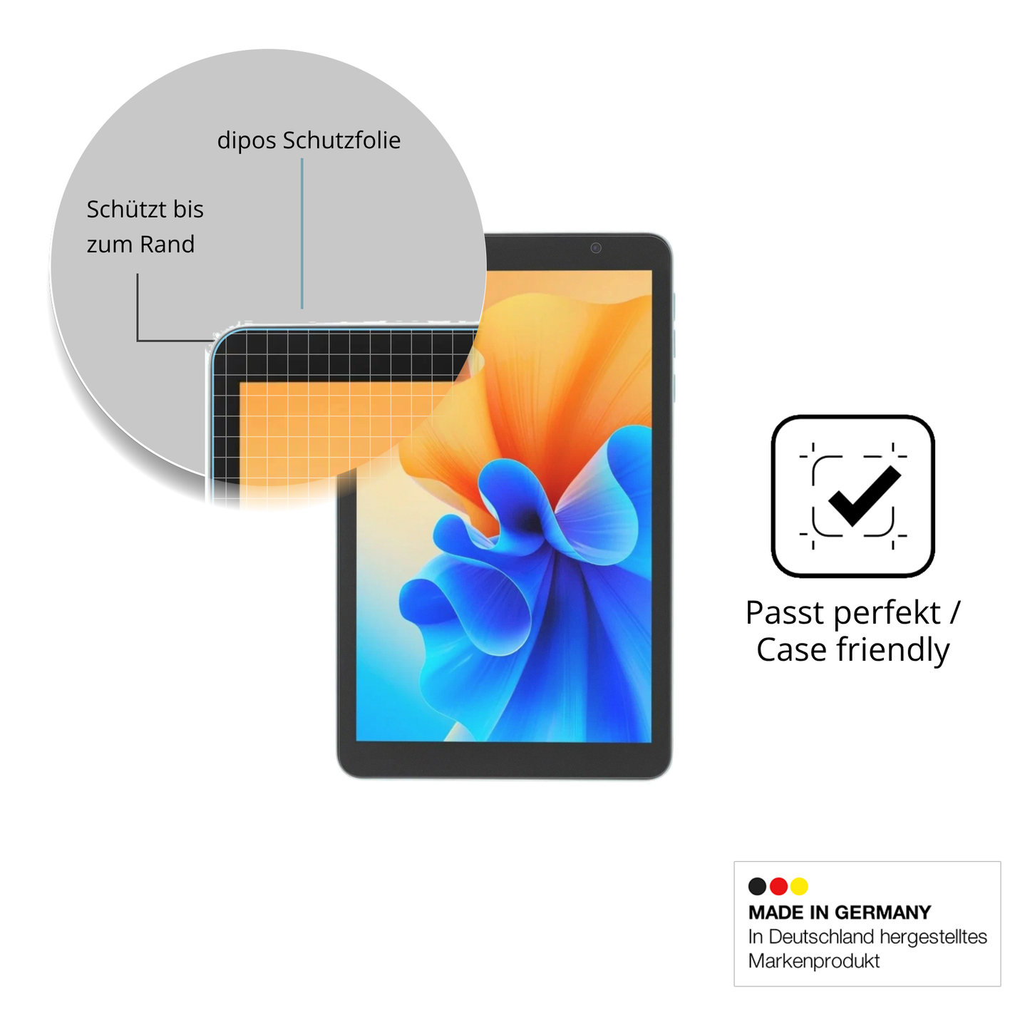 Schutzglasfolie mit optimaler Passform, zur Verwendung mit Hüllen geeignet
