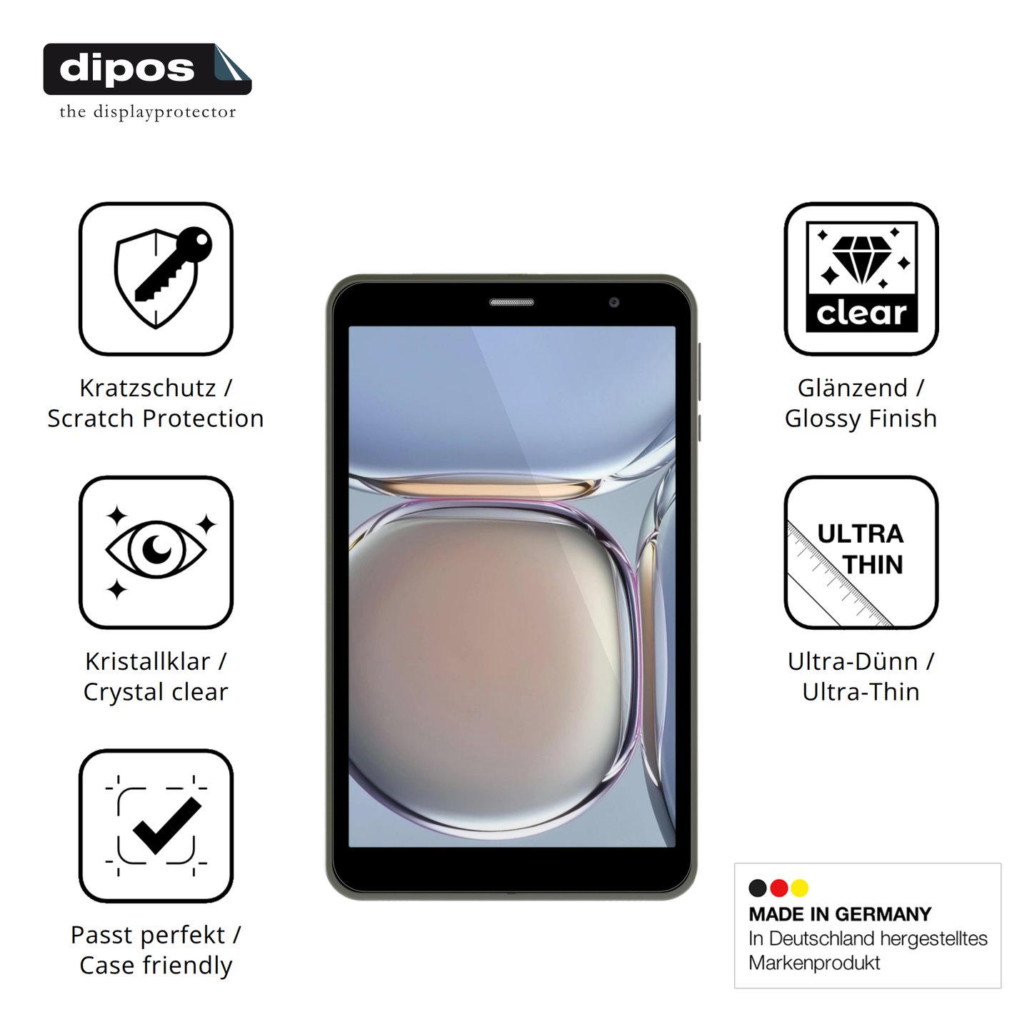 Displayschutz hergestellt in Deutschland, höchste Qualität made in Germany