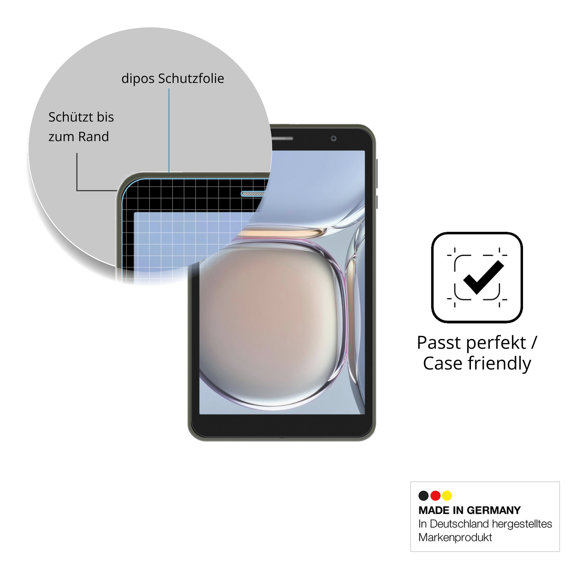 Schutzglasfolie mit optimaler Passform, zur Verwendung mit Hüllen geeignet