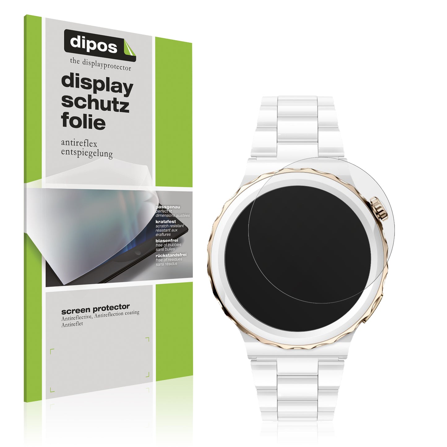 Matte Displayschutzfolie von dipos passend für Huawei Watch GT3 Pro Ceramic (43mm), präziser Zuschnitt und blasenfrei montiert