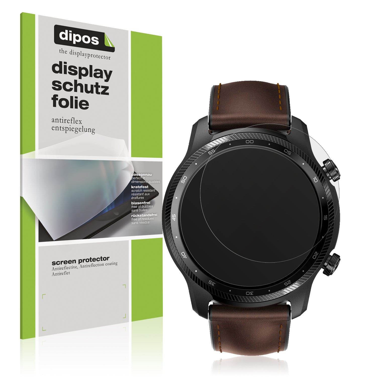 Matte Displayschutzfolie von dipos passend für Ticwatch Pro 3 Ultra, präziser Zuschnitt und blasenfrei montiert