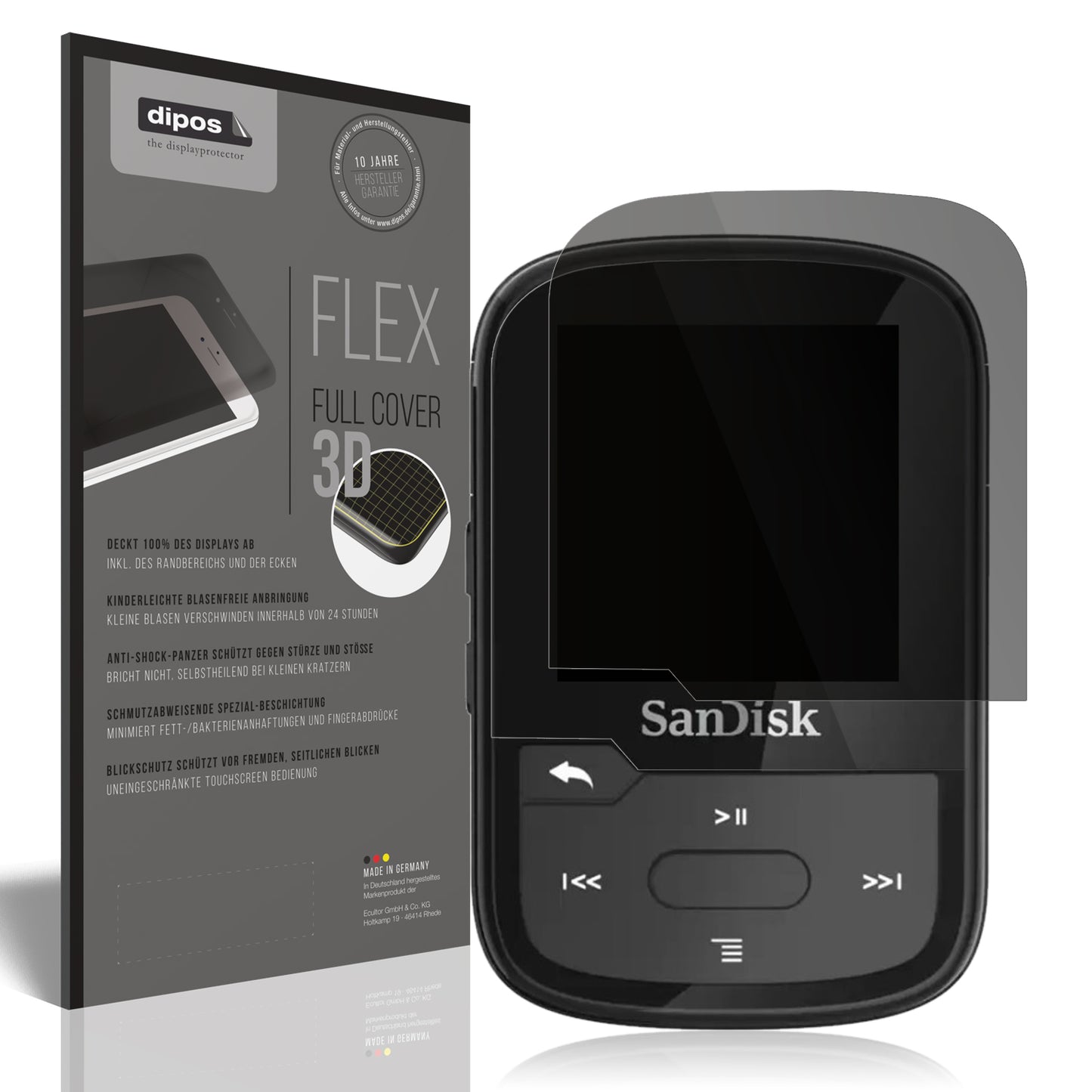 Full Cover Privacy Blickschutzfolie für SanDisk Clip Sport Plus