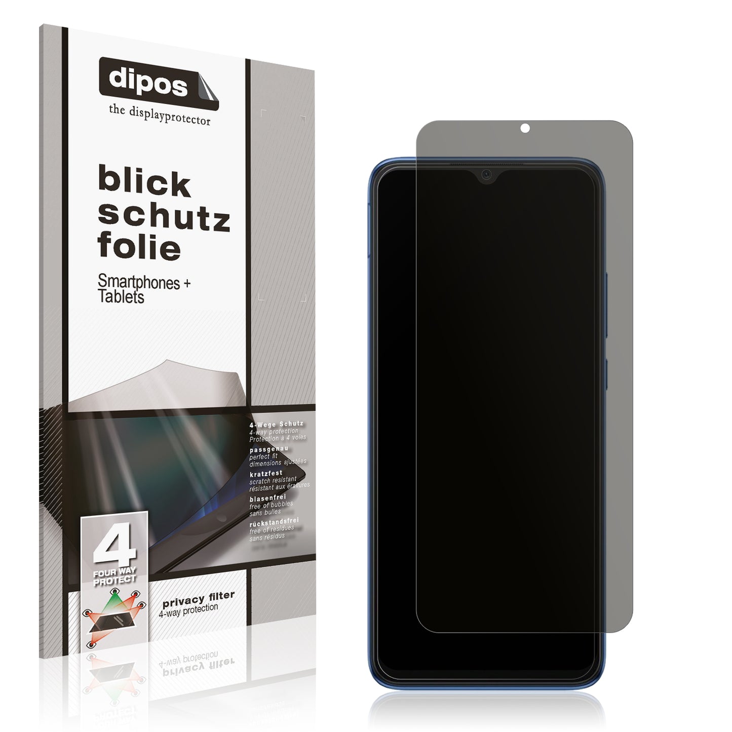 Blickschutzfolie von dipos passend für Xiaomi Redmi 10C, präziser Zuschnitt und blasenfrei montiert