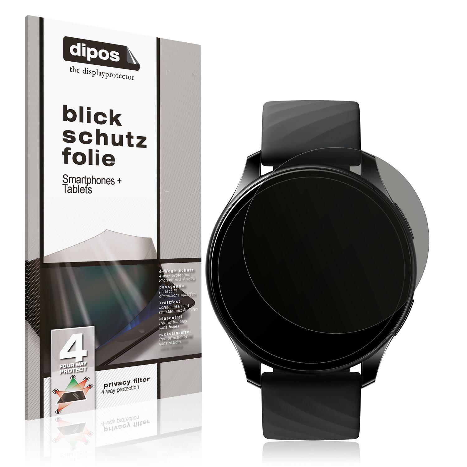 Blickschutzfolie von dipos passend für OnePlus Nord Smartwatch, präziser Zuschnitt und blasenfrei montiert