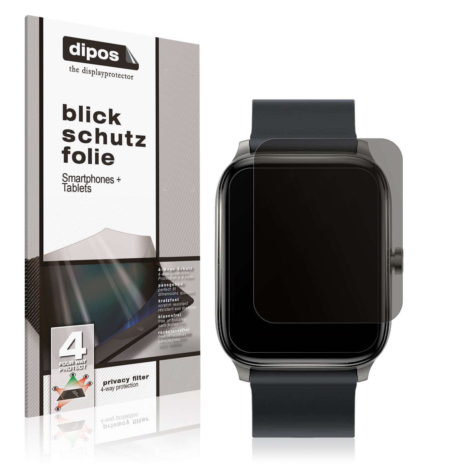 Blickschutzfolie von dipos passend für Haylou GST Smartwatch, präziser Zuschnitt und blasenfrei montiert