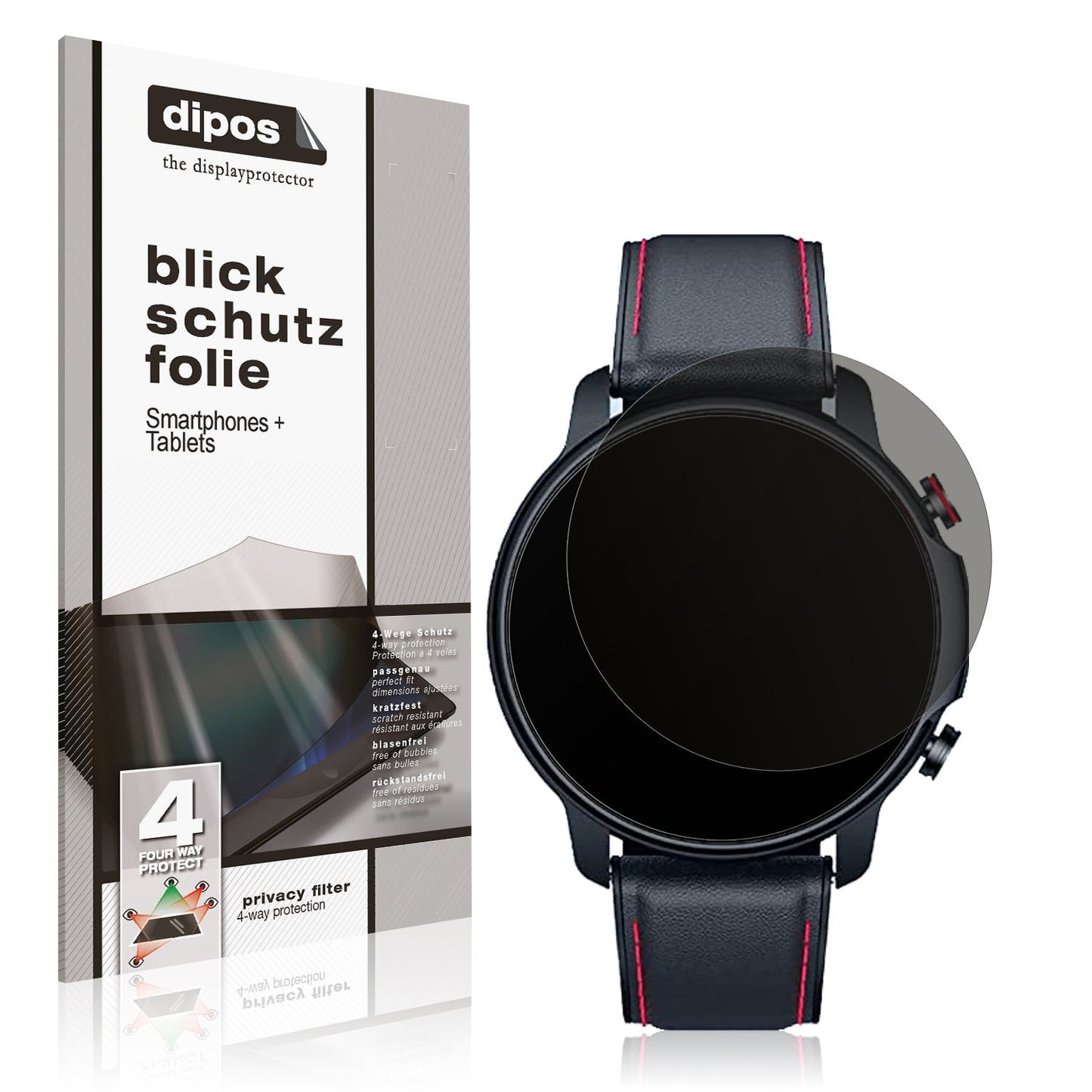 Blickschutzfolie von dipos passend für Motsfit 1,32 Zoll Smartwatch, präziser Zuschnitt und blasenfrei montiert