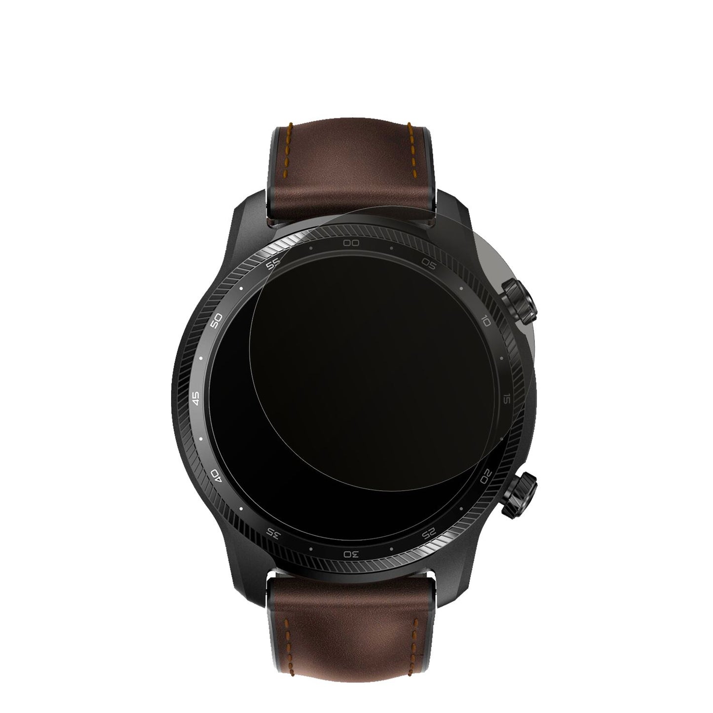TicwatchPro 3 Ultra mit aufgebrachtem dipos Displayschutz, der seitliche Einblicke blockiert