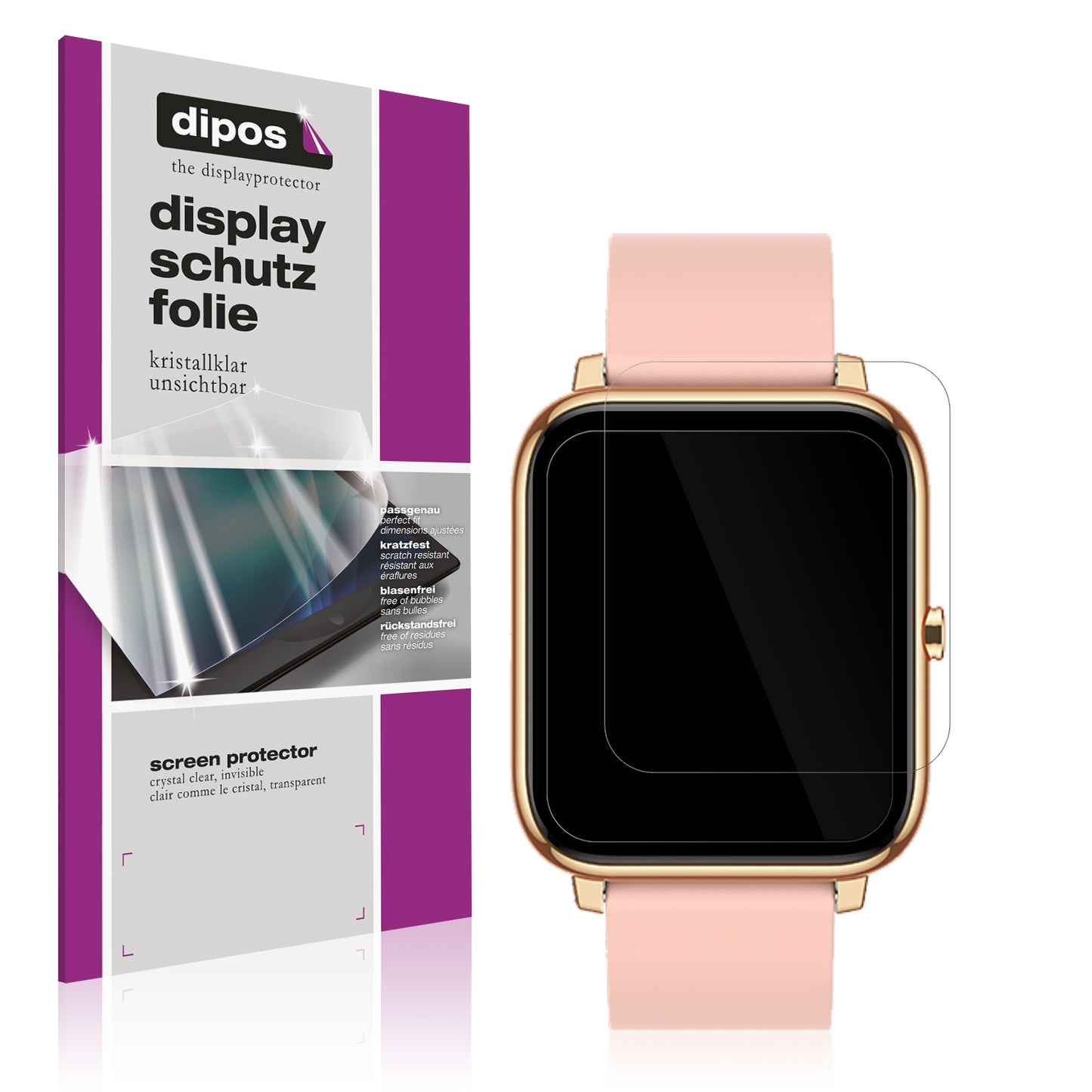 Klare Displayschutzfolie von dipos passend für Kalinco CS201C Smartwatch, präziser Zuschnitt und blasenfrei montiert
