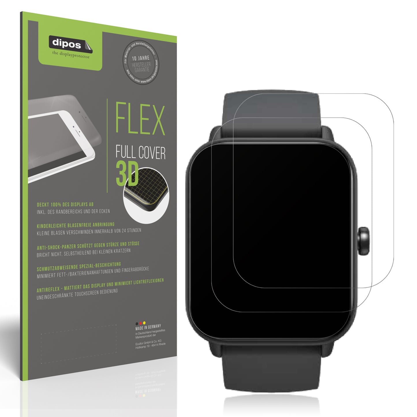 2x Full Cover Schutzfolie matt für Fitpolo IDW20 Smartwatch