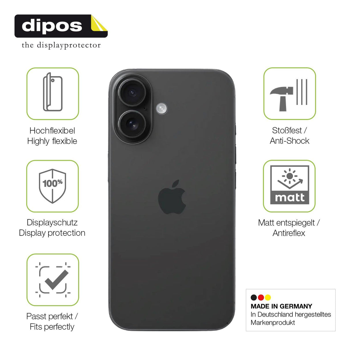 2x Full Cover matte Film for Apple iPhone 16 Rückseite Screen Protector