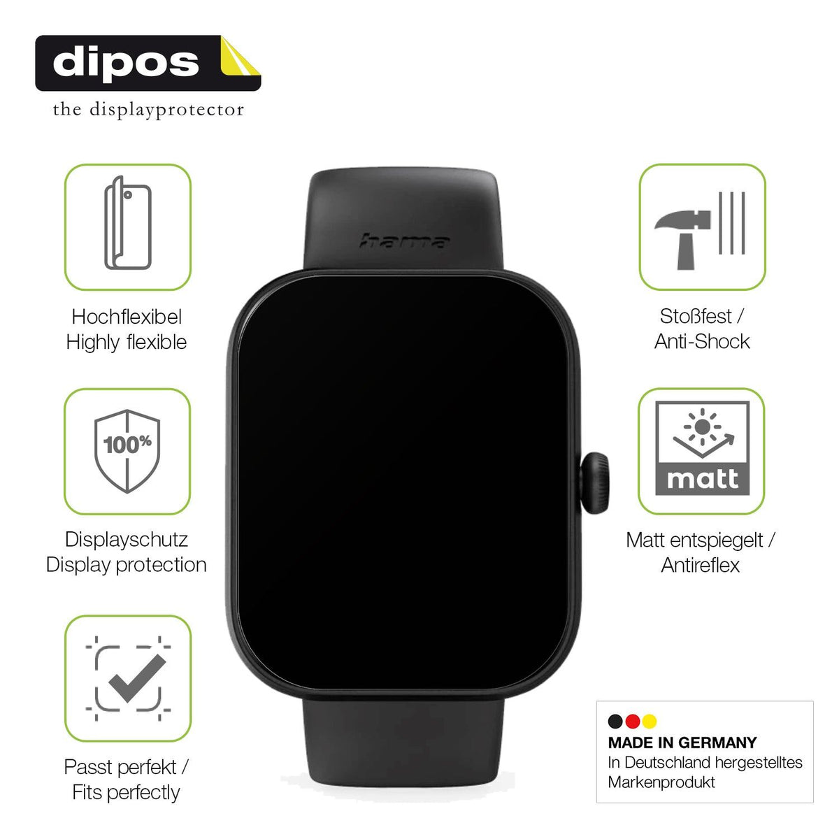 2x Full Cover matte Film for Hama Fit Watch 5000 Screen Protector Anti-Shock