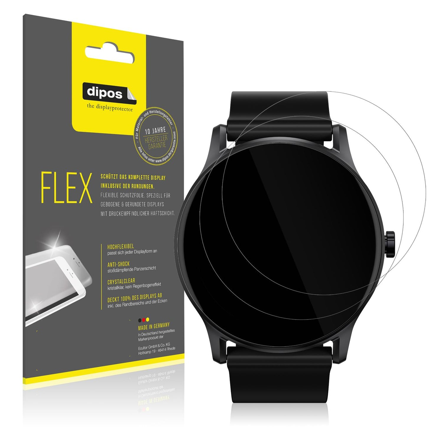 Klare Displayschutzfolie von dipos passend für Haylou GS Smartwatch, 100% Displayabdeckung und blasenfreie Montage