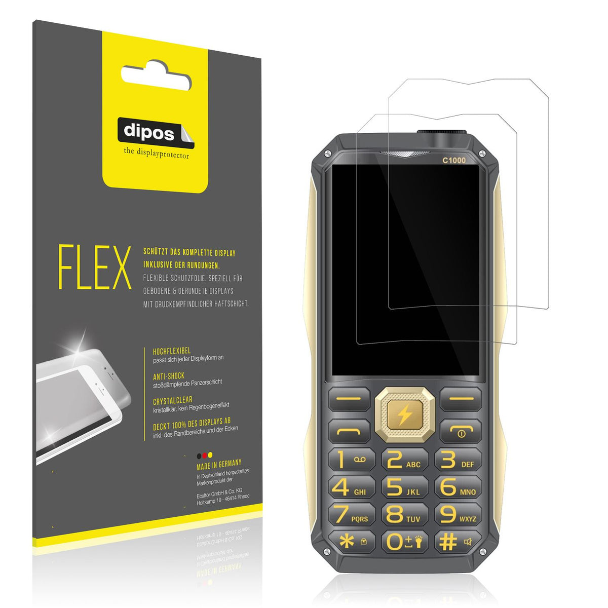 2x Screen Protector for Cellecor C1000 Protective Film covers 100% dipos Flex