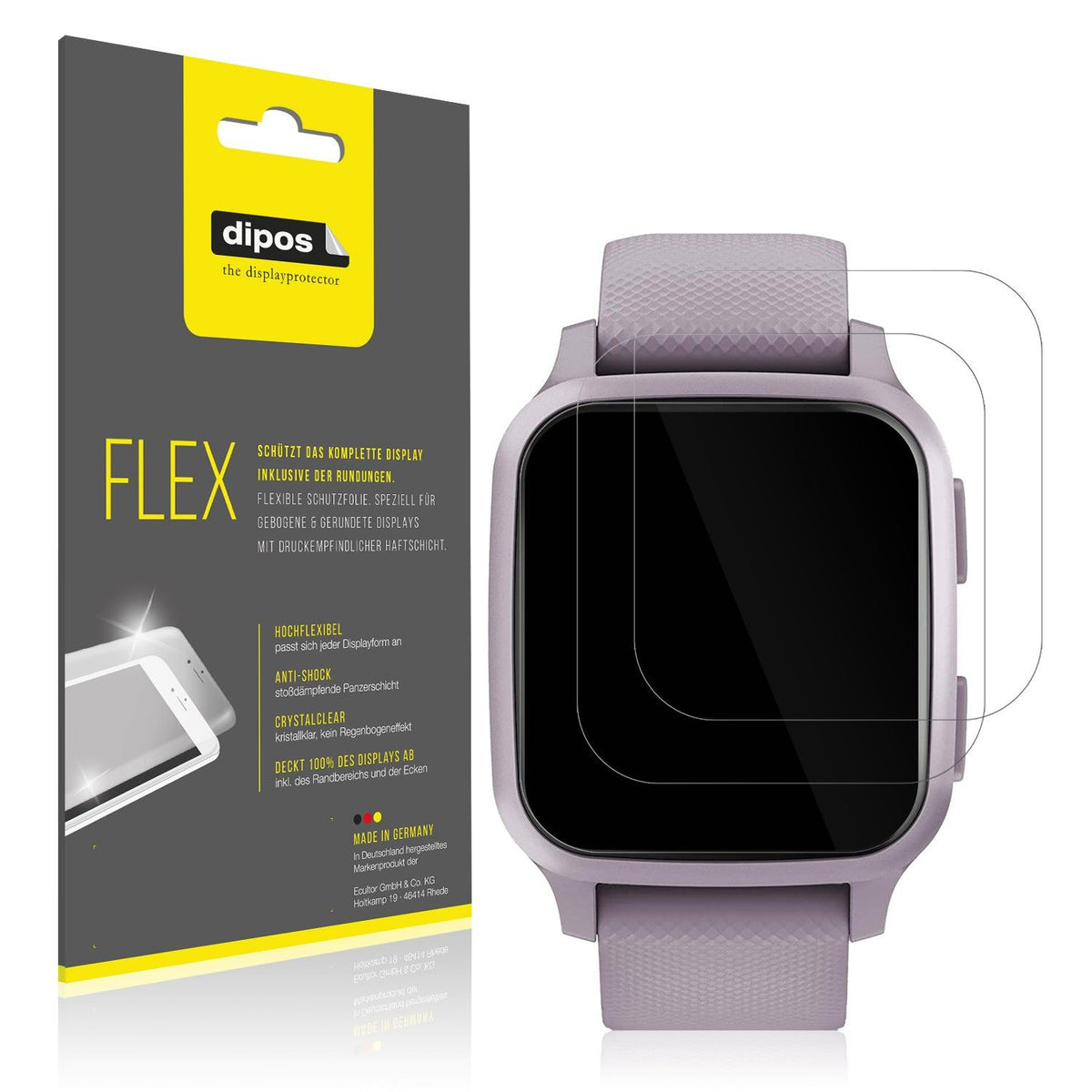 dipos FLEX 2x Clear Screen Protector for Garmin Venu Sq 2