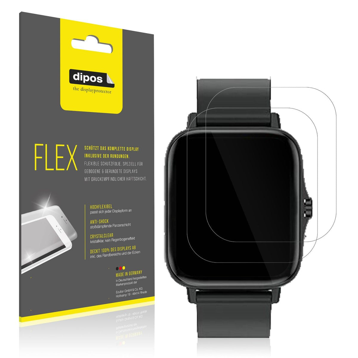 3x Screen Protector for Kaseemi 1,7 inch Smartwatch Protective Film covers 100%