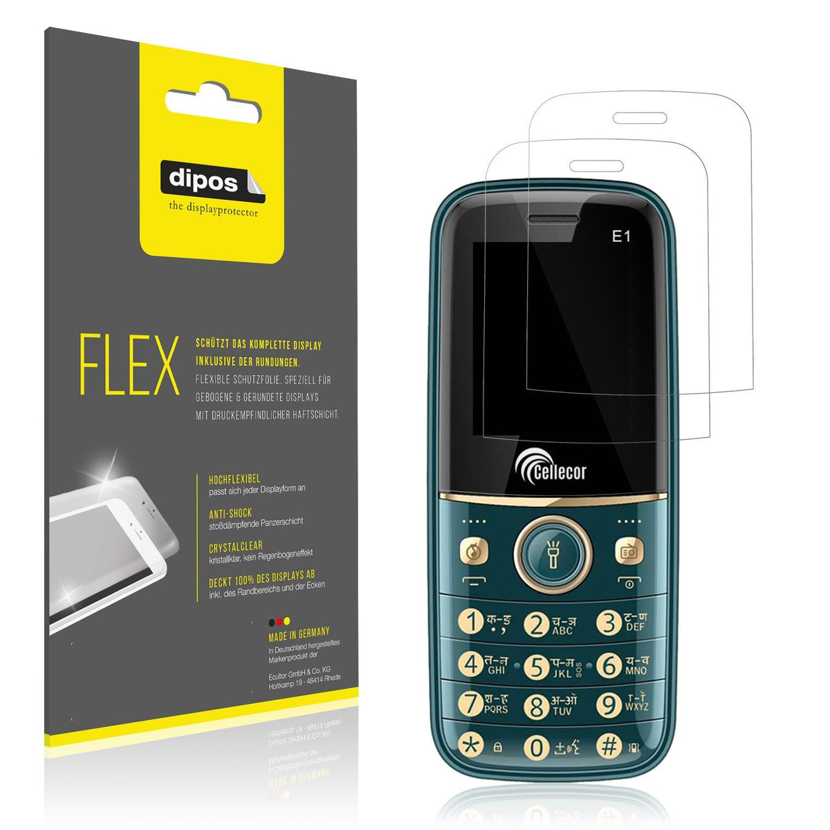 2x Screen Protector for Cellecor E1 Protective Film covers 100% dipos Flex