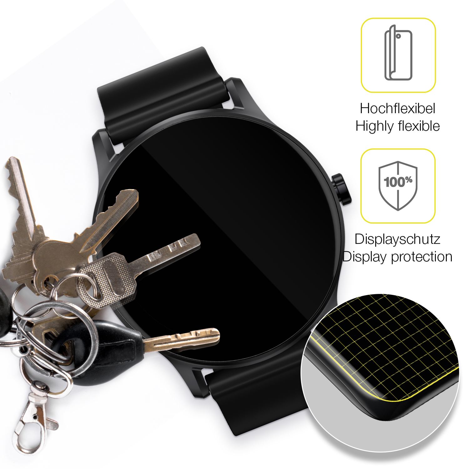 dipos Displayschutz für Haylou GS Smartwatch, transparente Oberfläche, geringe Dicke und perfekte Passform