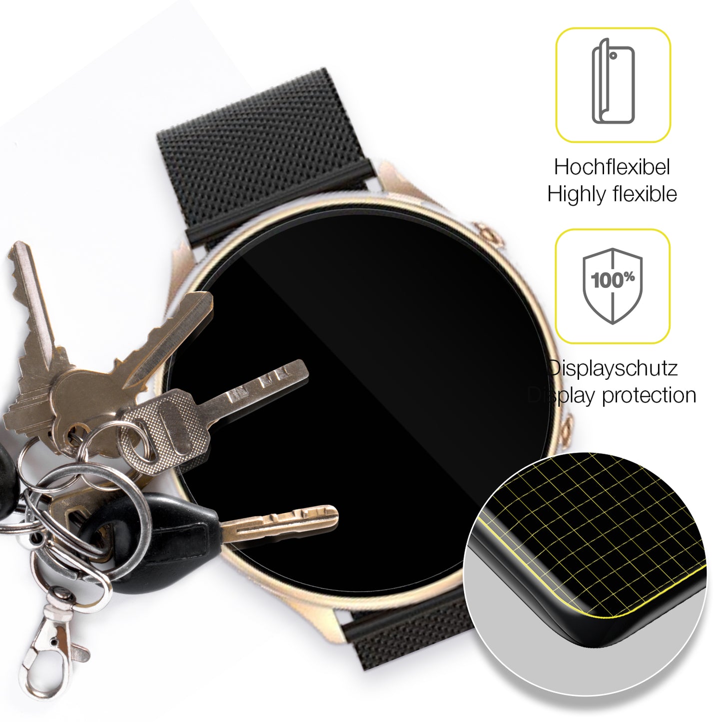 2x 3D Full Cover Schutzfolie für SLOKSFil S51 Smartwatch