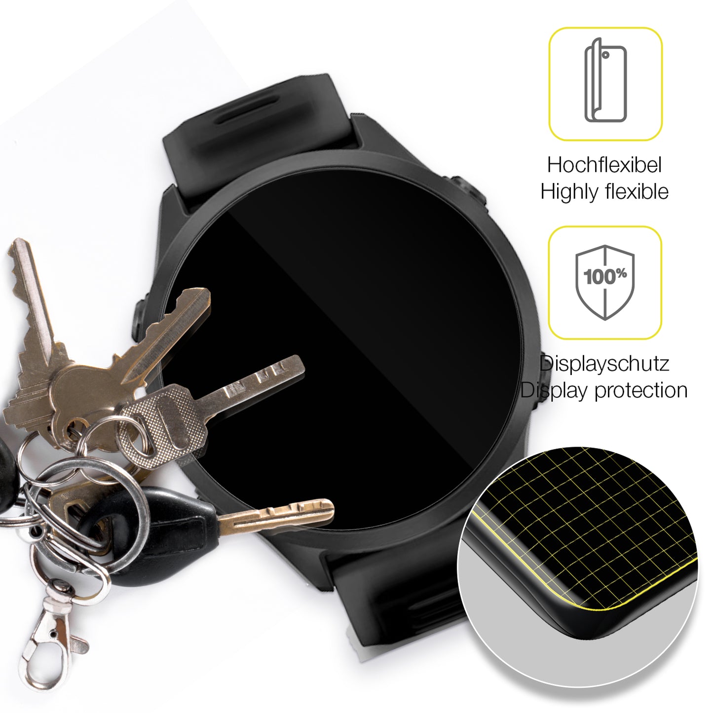 2x 3D Full Cover Schutzfolie für Garmin Forerunner 570 47mm