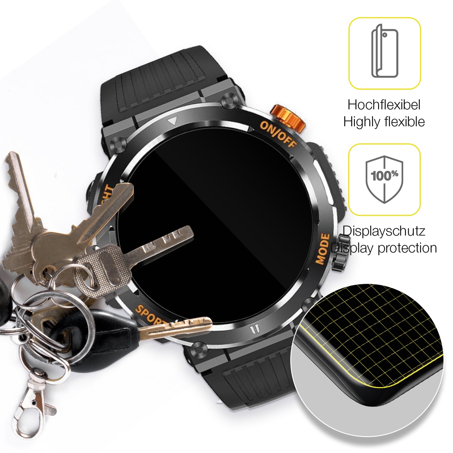 2x 3D Full Cover Schutzfolie für MEGALITH K52 Fitness Tracker