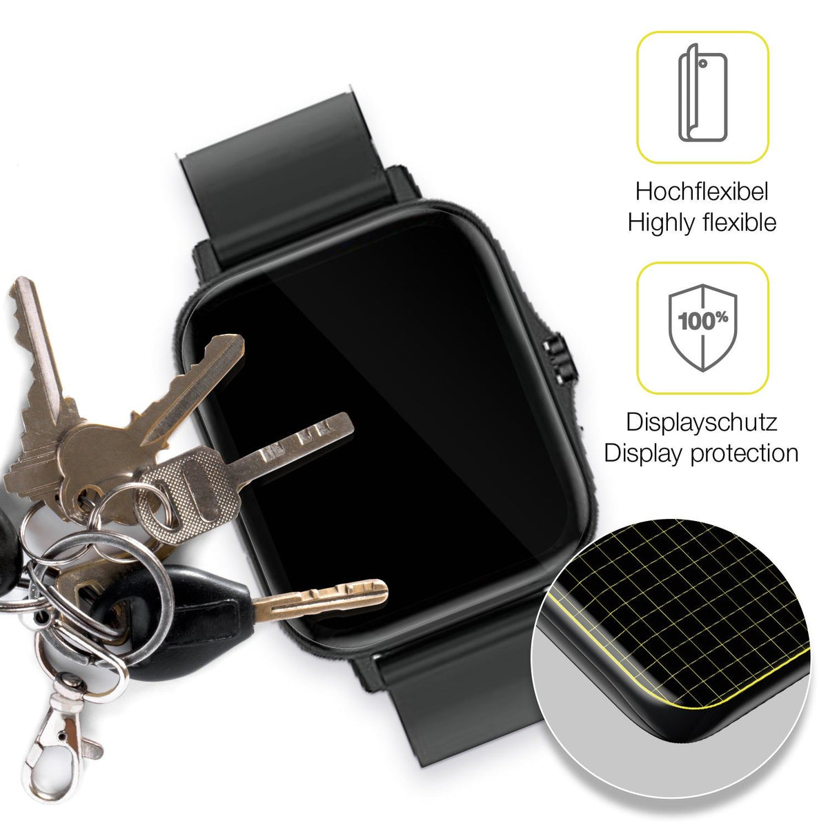 3x Screen Protector for Kaseemi 1,7 inch Smartwatch Protective Film covers 100%
