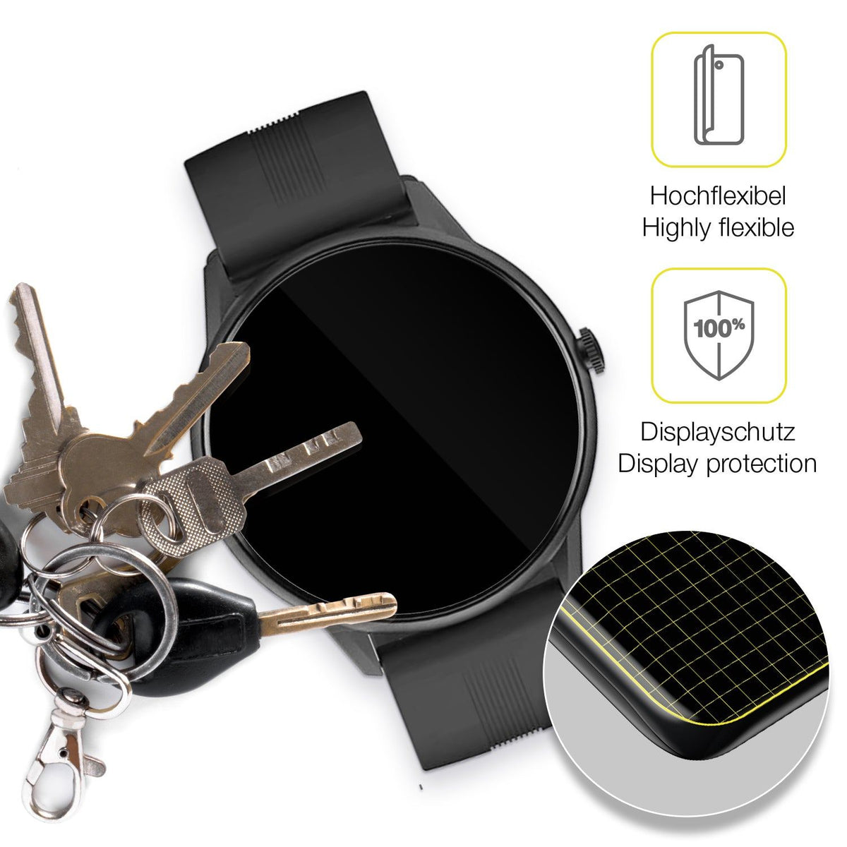 2x Screen Protector for Lytimes  1,3 inch Smartwatch Protective Film covers 100%