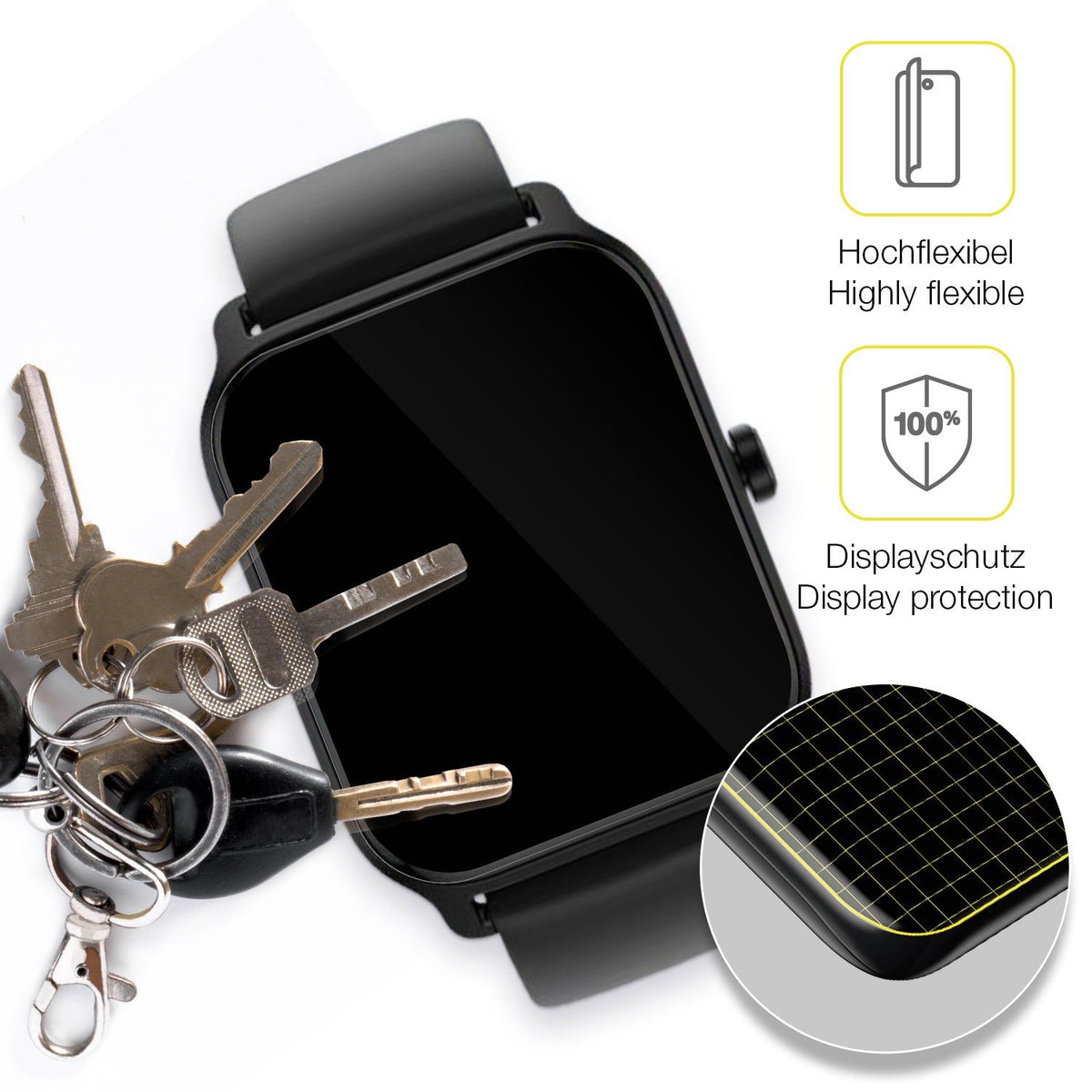 2x Screen Protector for IFMDA 1.8 Zoll Smartwatch Protective Film covers 100%