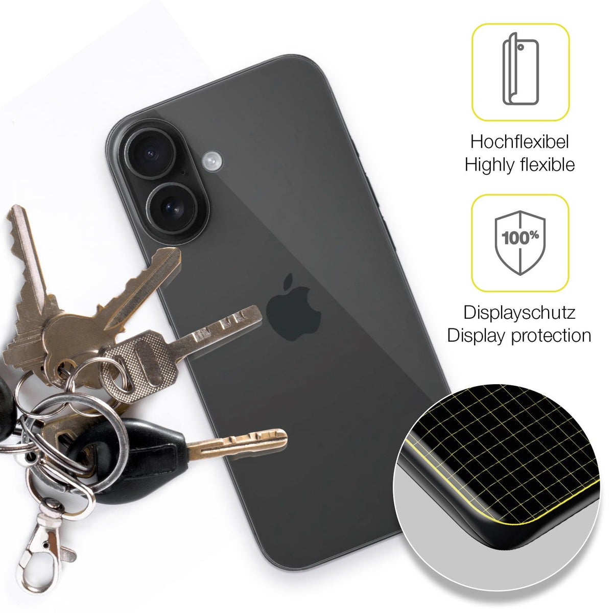 2x Screen Protector for Apple iPhone 16 Rückseite Protective Film covers 100%