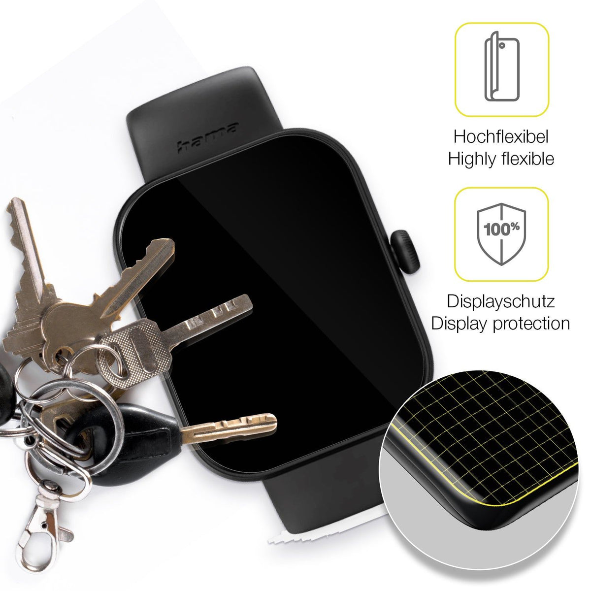 2x Screen Protector for Hama Fit Watch 5000 Protective Film covers 100% dipos