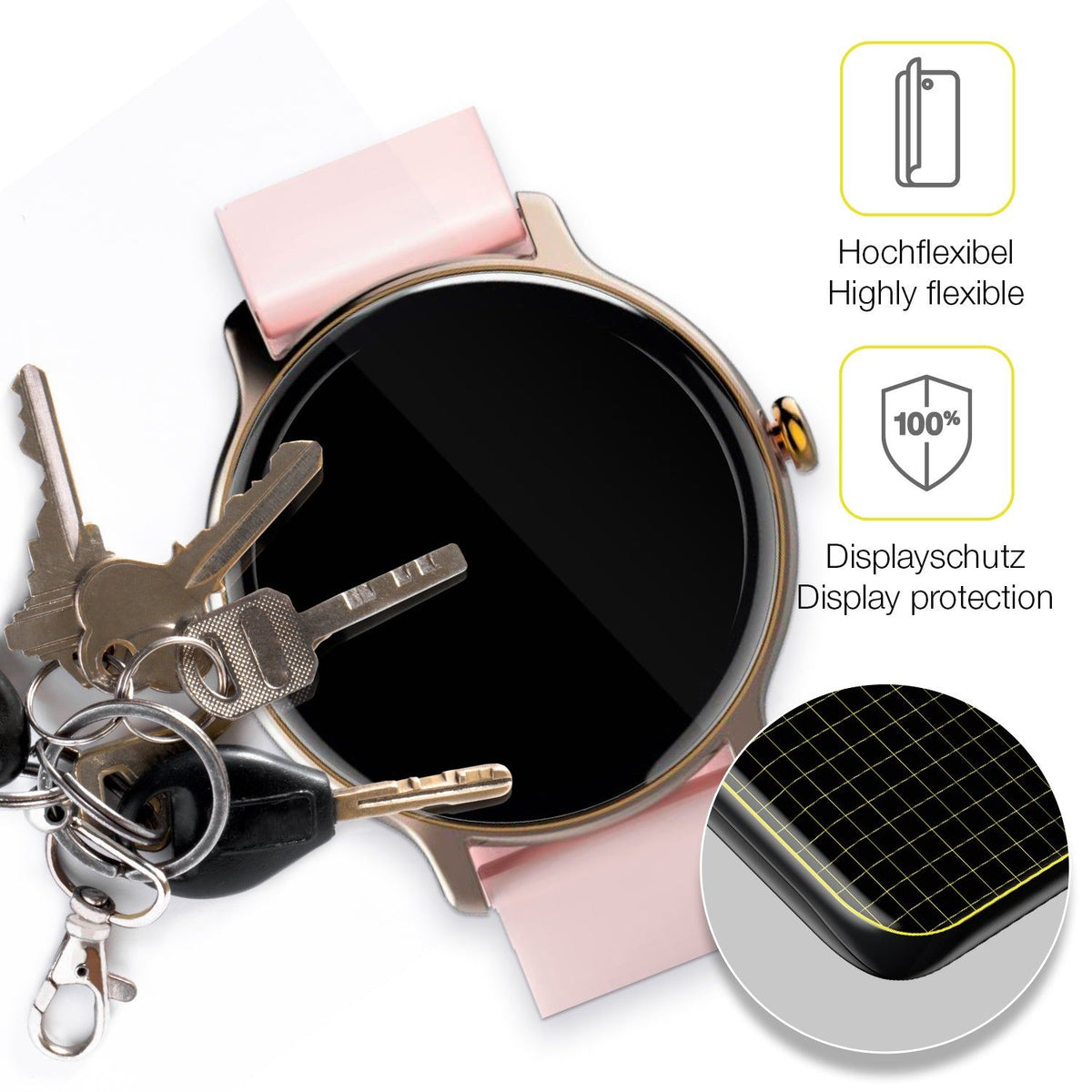 2x Screen Protector for Hama 4910 Smartwatch Protective Film covers 100% dipos