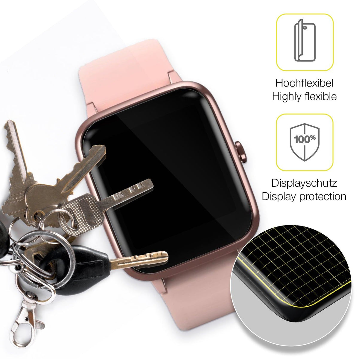 2x Screen Protector for Hama 5910 Smartwatch Protective Film covers 100% dipos