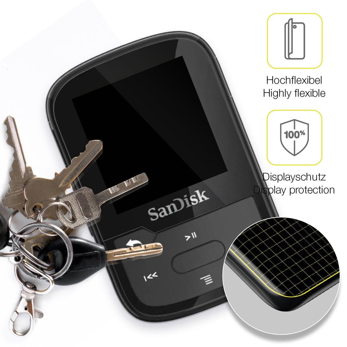 2x Screen Protector for SanDisk Clip Sport Plus Protective Film covers 100%
