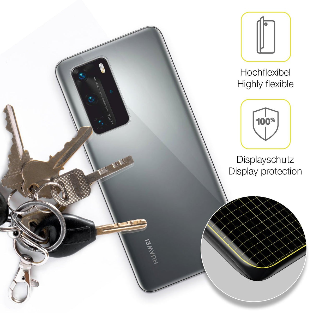 2x Screen Protector for Huawei P40 Pro Rückseite Protective Film covers 100%