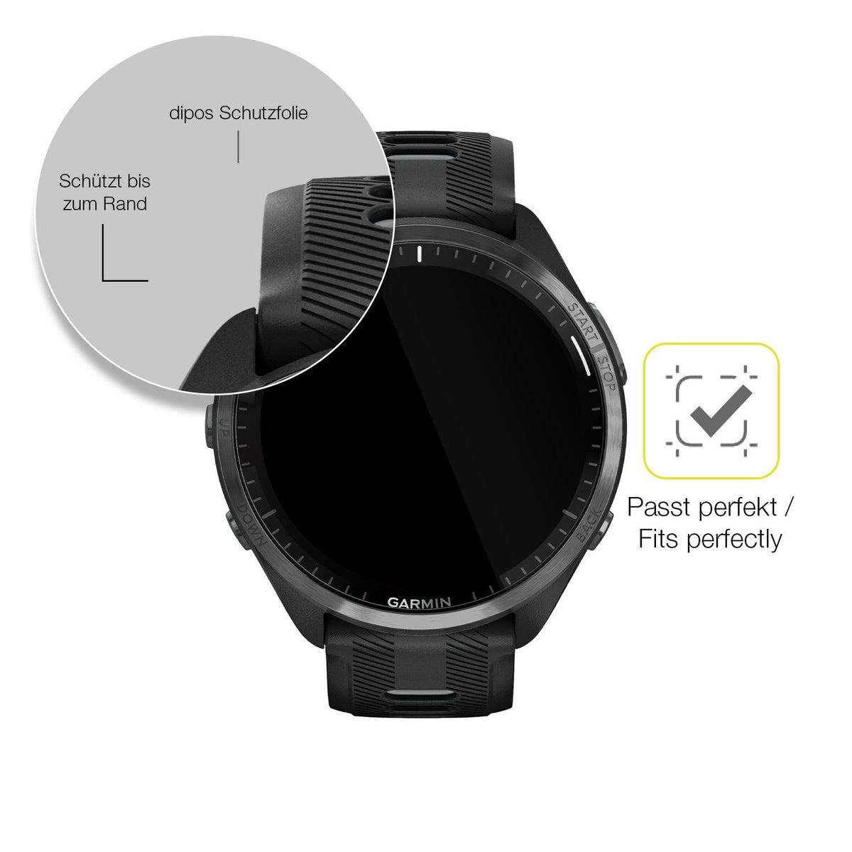2x Screen Protector for Garmin Forerunner 965 Protective Film covers 100% dipos