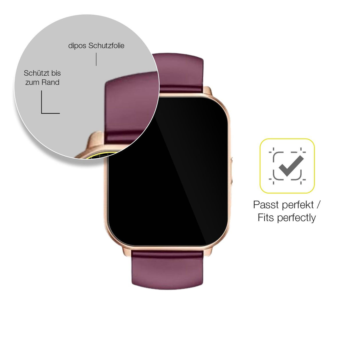 2x Screen Protector for HUAKUA 1.85 Zoll Smartwatch Protective Film covers 100%