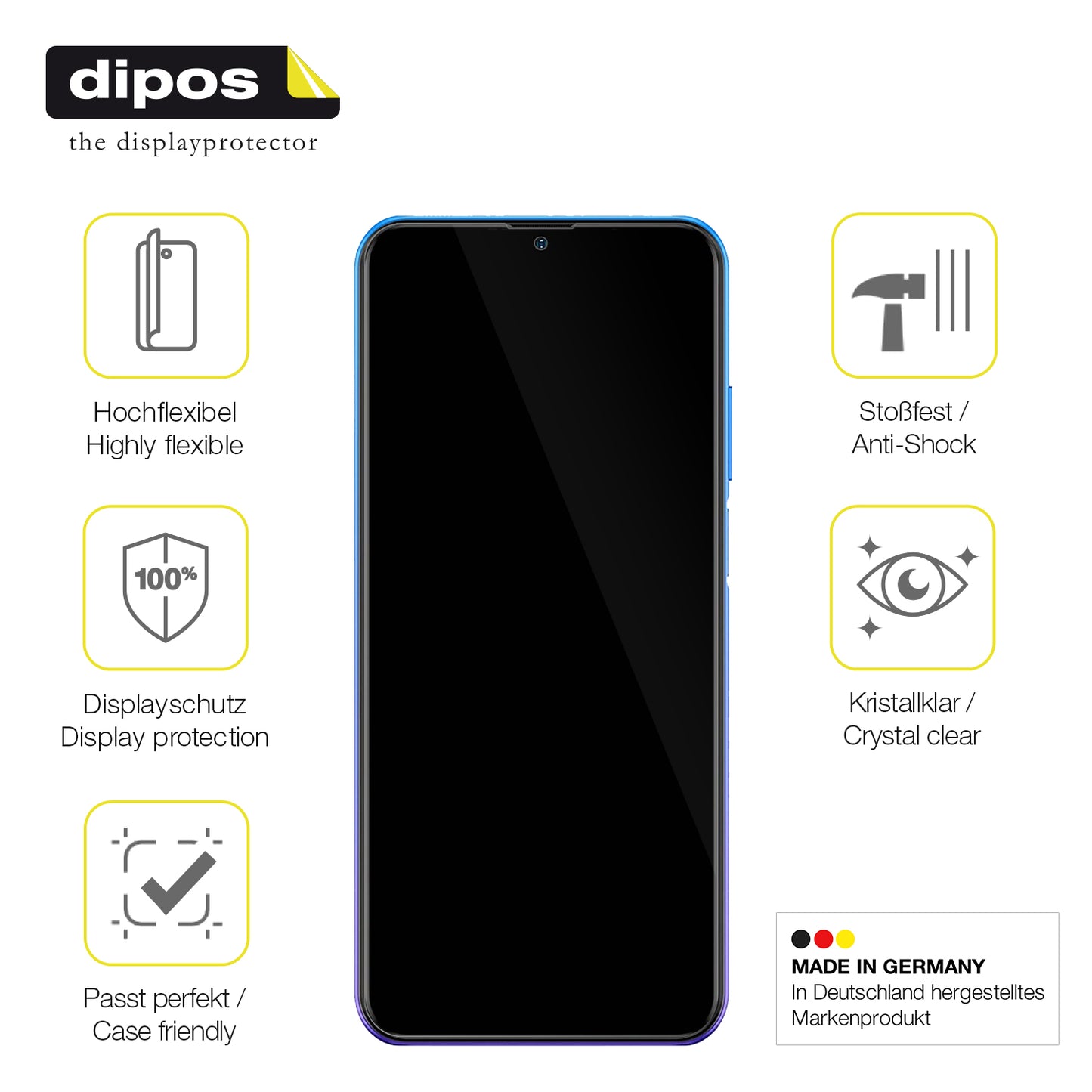 Displayschutz hergestellt in Deutschland, höchste Qualität made in Germany